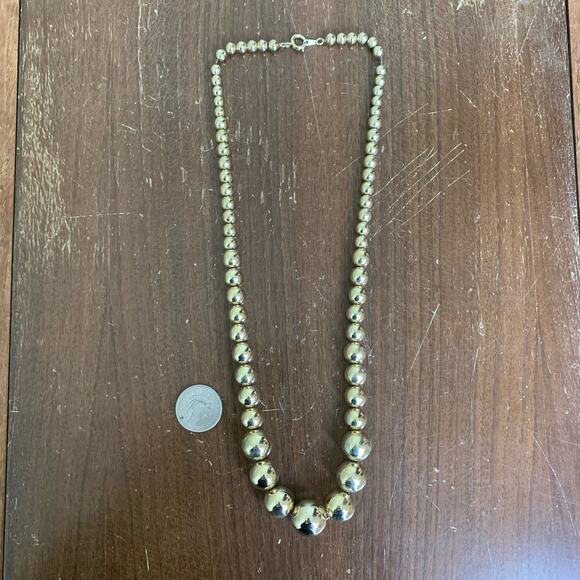 1950s Gold Tone Plated Graduated Bead Chainlink Necklace Signed‎ Korea - Picture 4 of 5